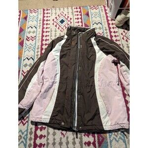 Radiance Free Country Large Women's Ski Coat Pink Brown White Quilted with Hood